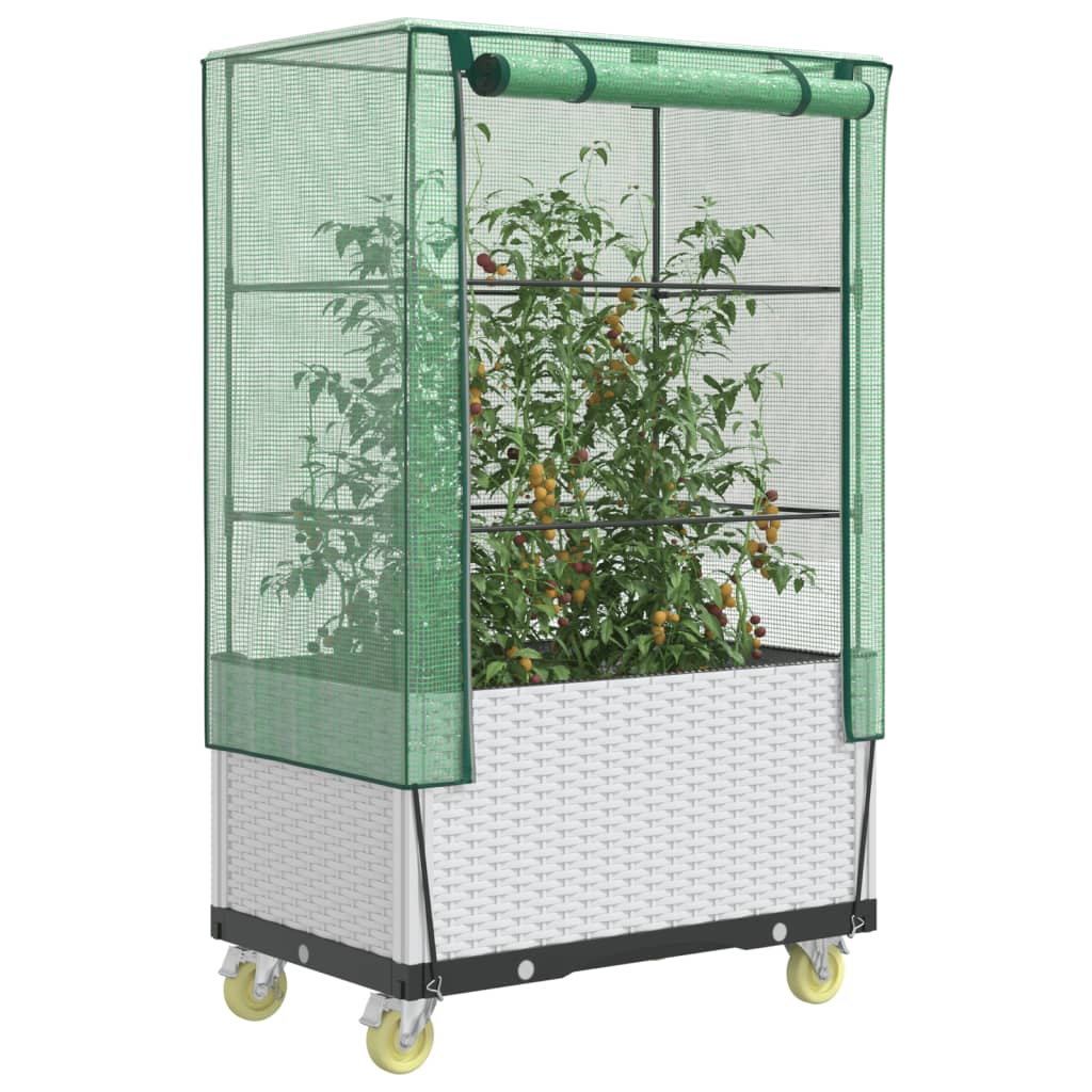 Rattan-look greenhouse cover planter 80x50x182 cm