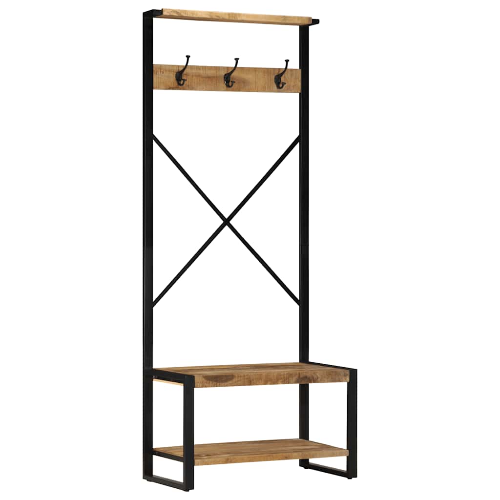 Perchero de madera maciza de mango rugoso 80x40x190 cm