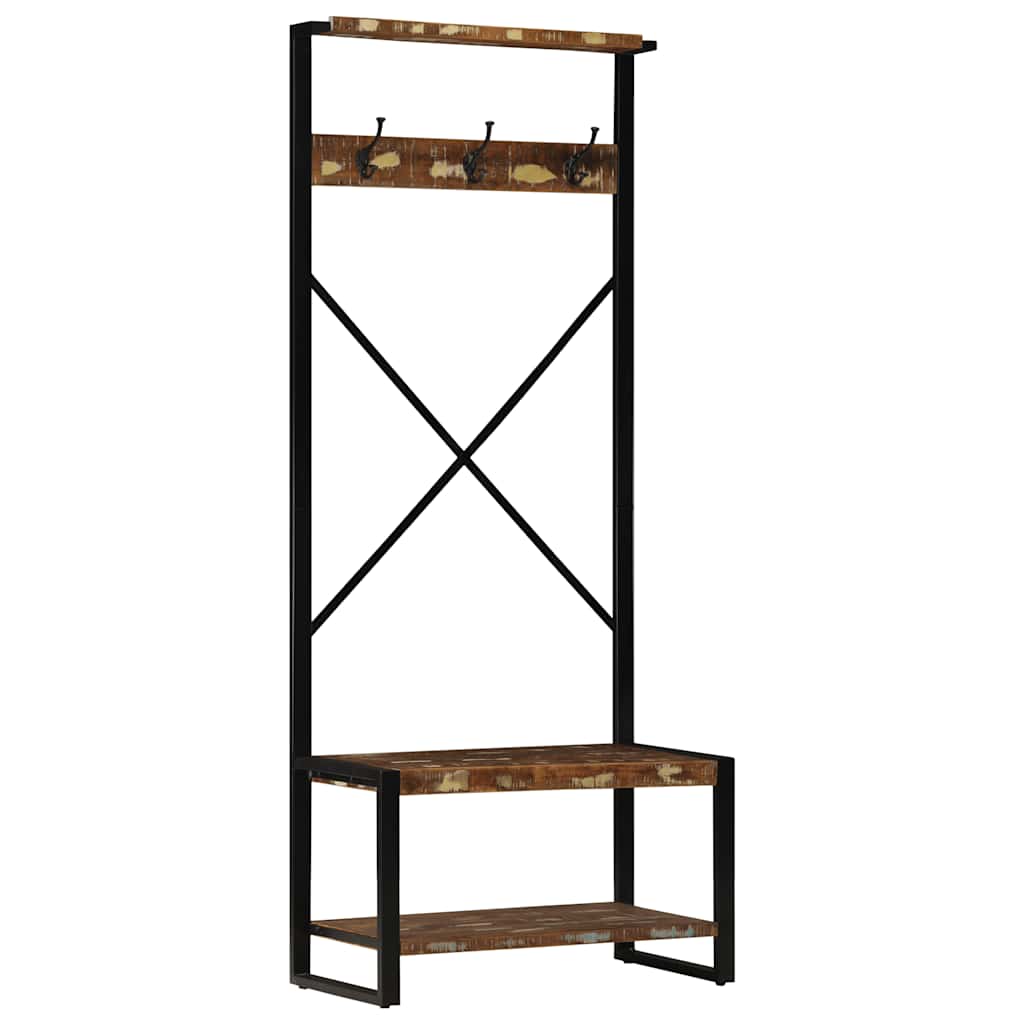 Perchero de madera maciza de mango rugoso 80x40x190 cm