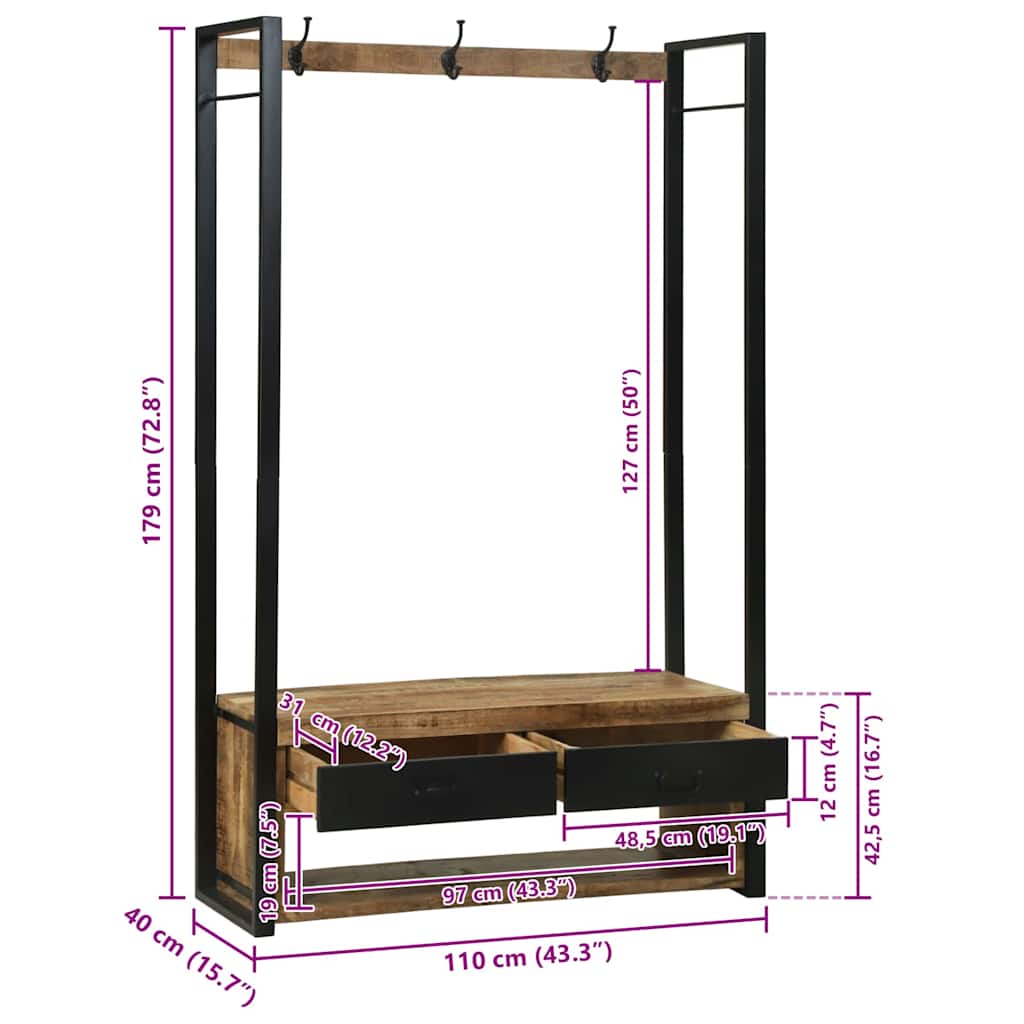 Perchero para ropa con cajón Marrón Madera maciza de Mango