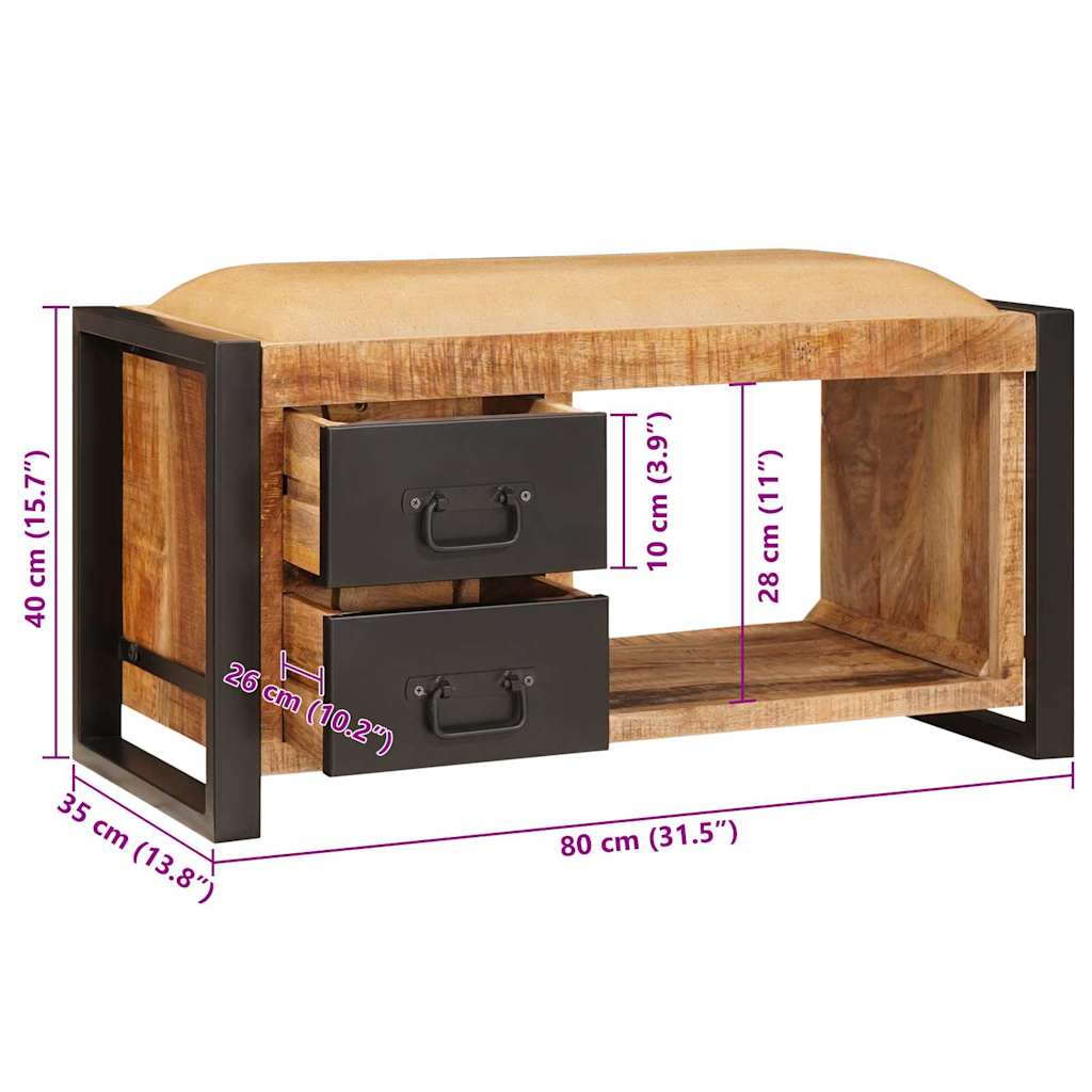 Banco de almacenamiento con cajón Marrón Madera maciza de Mango