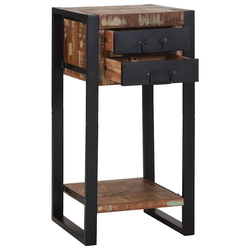 Multicolor Solid Reclaimed Wood Side Table with Drawer