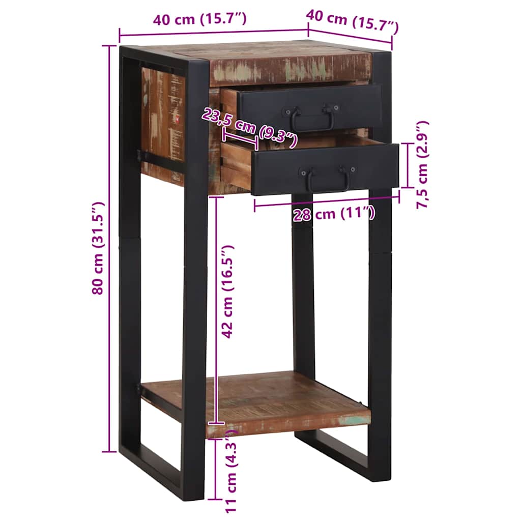 Mesa Auxiliar con cajón Multicolor Madera sólida recuperada