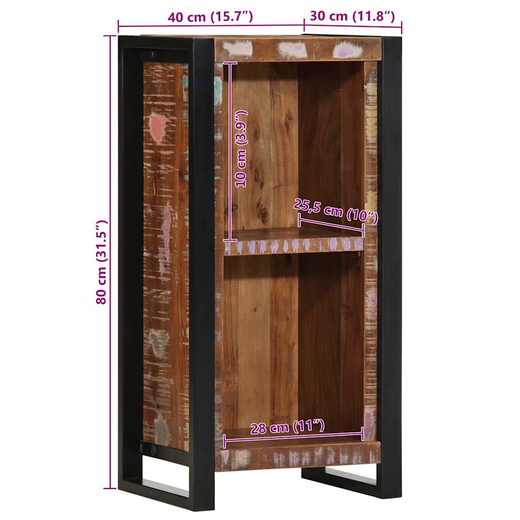 Mesita de noche de madera maciza reciclada 40x30x80 cm