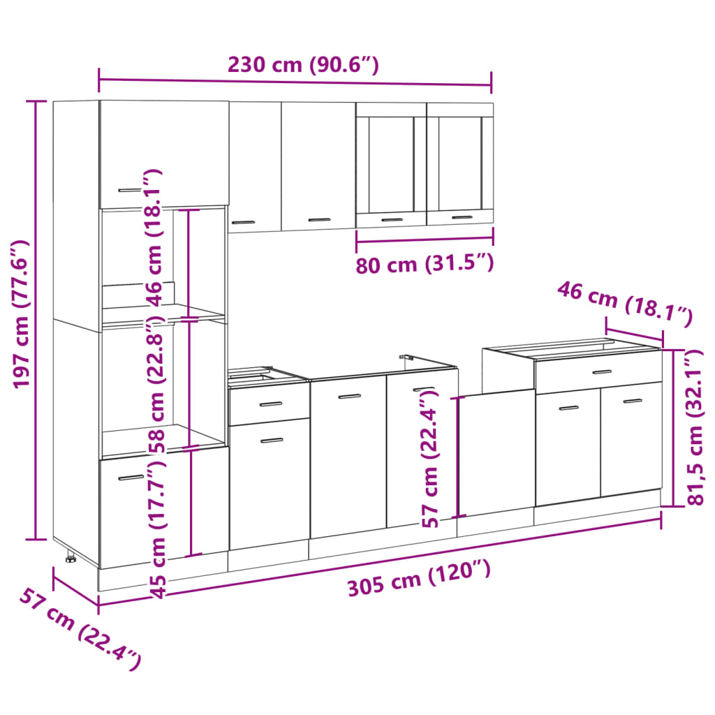Conjunto de armarios de cocina "Lyon" de 7 piezas de madera de ingeniería de roble Sonoma