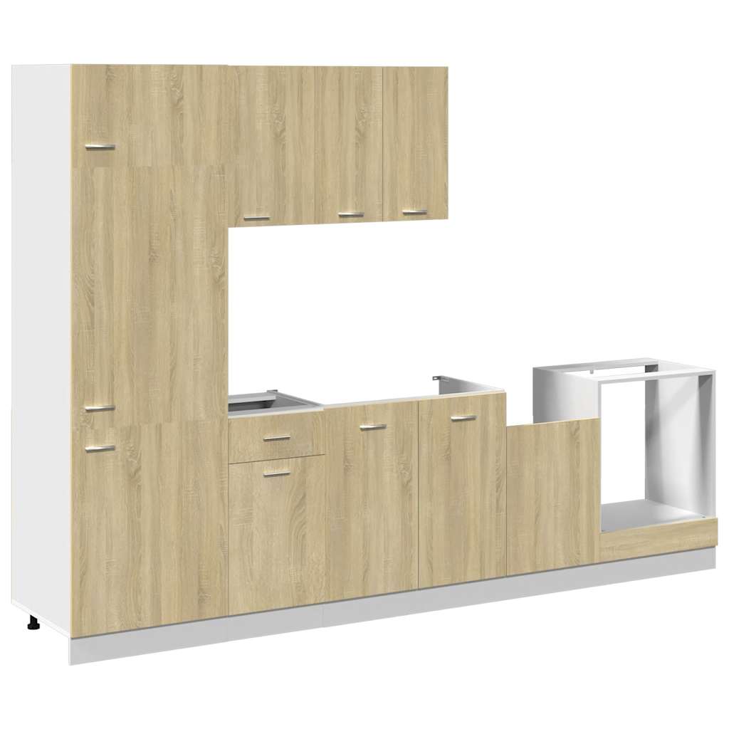 Conjunto de armarios de cocina "Lyon" de 7 piezas de madera de ingeniería de roble Sonoma