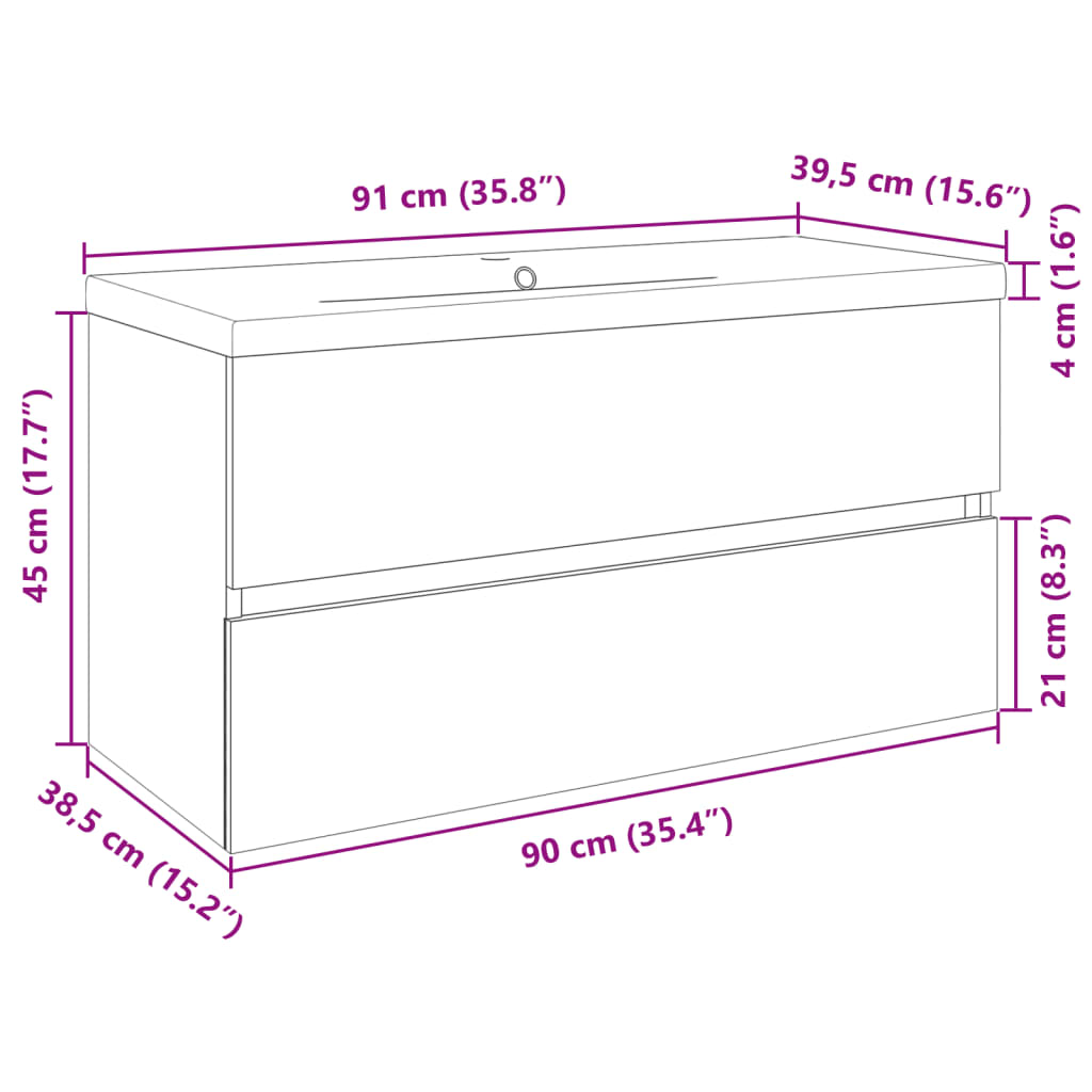 Set de mueble de baño 2 piezas cerámica y madera de ingeniería