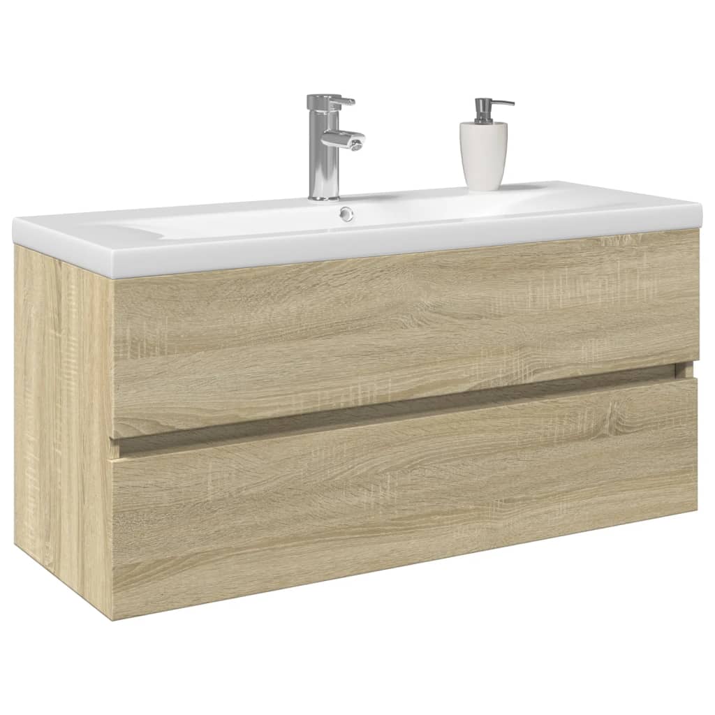 Set de mueble de baño 2 piezas cerámica y madera de ingeniería
