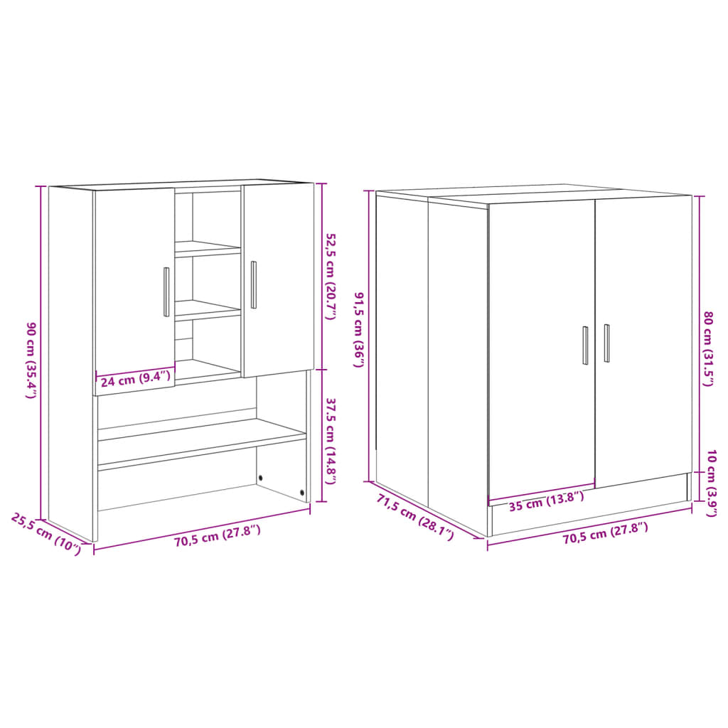 Mueble para lavadora 2 piezas madera de ingeniería roble Sonoma