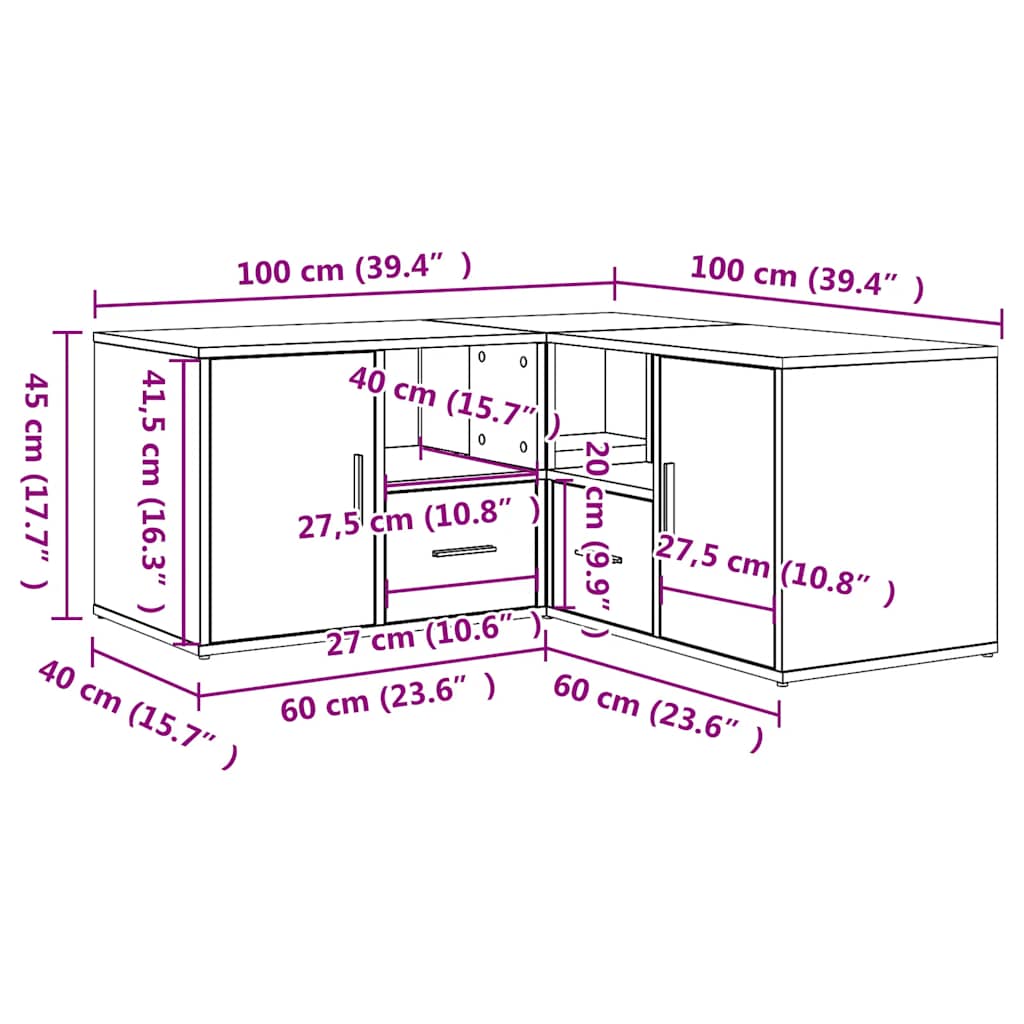 Mueble de esquina madera de ingeniería blanco 160x40x45 cm