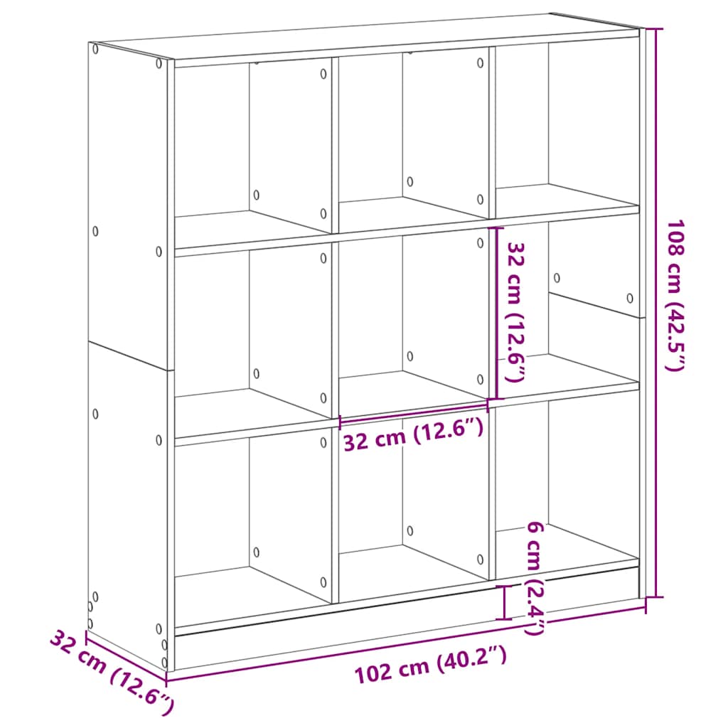 Estantería de madera de ingeniería gris hormigón 102x32x108 cm