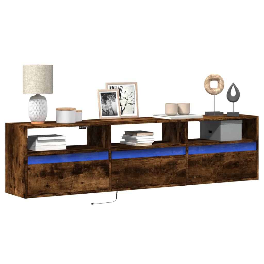 Mueble de pared TV con luces LED gris hormigón 140x31x38 cm