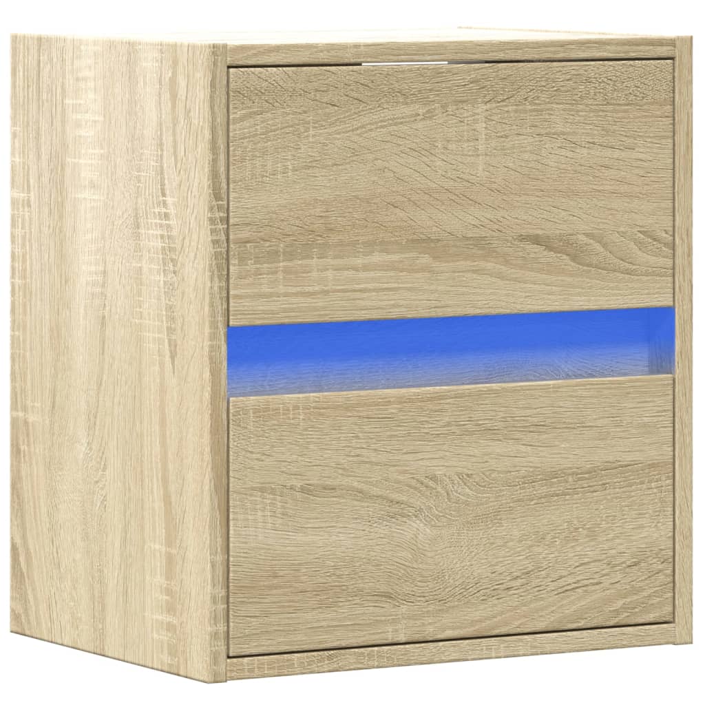 Mesita de noche de pared con luces LED roble Sonoma