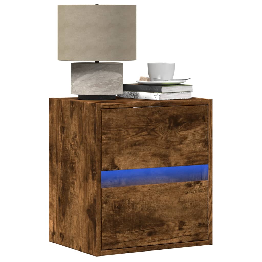 Mesa de cabeceira de parede com luzes LED preta