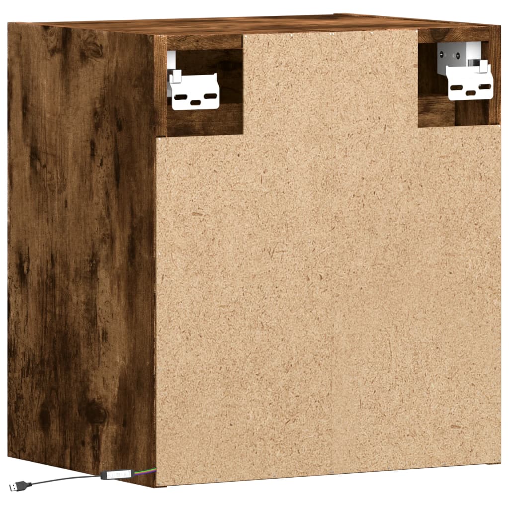 Mesitas de noche de pared con luces LED 2 uds roble ahumado