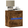 Mesitas de noche de pared con luces LED 2 uds roble ahumado