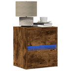Mesitas de noche de pared con luces LED 2 uds roble ahumado