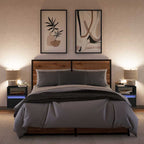 Mesitas de noche de pared con luces LED 2 unidades negro