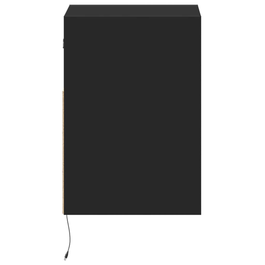Mesitas de noche de pared con luces LED 2 unidades negro