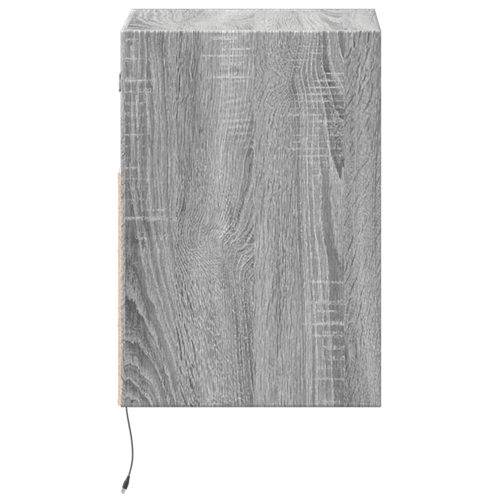 Mesita de noche de pared con luces LED gris Sonoma