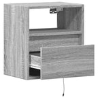 Mesita de noche de pared con luces LED gris Sonoma