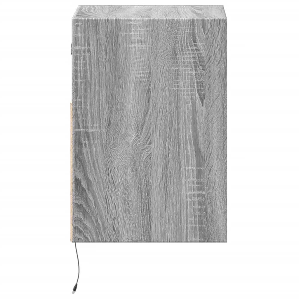 Mesitas de noche de pared con luces LED 2 unidades gris Sonoma