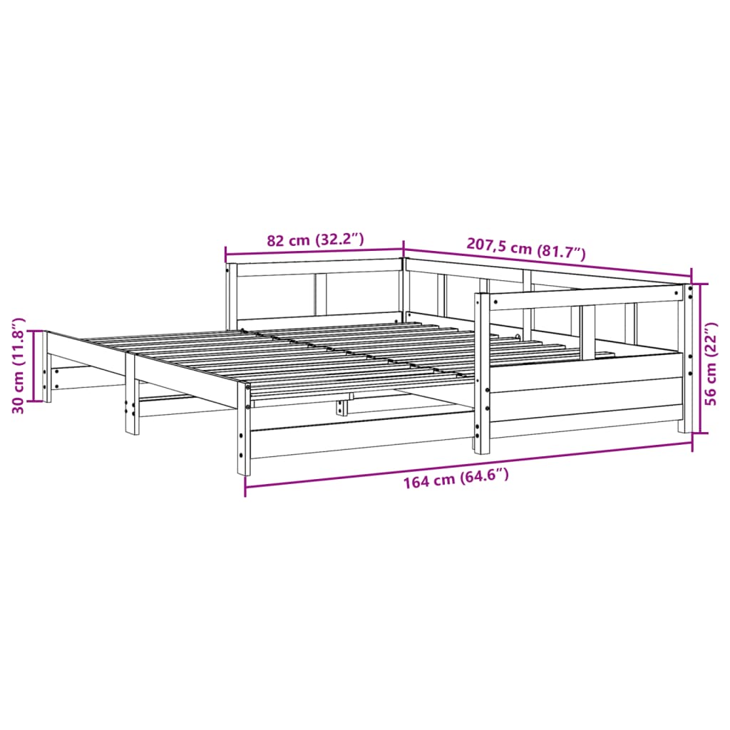 Sofá cama sin colchón madera maciza de pino 80x200 cm