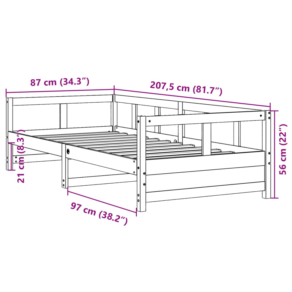 Sofá cama sin colchón madera maciza de pino blanco 80x200 cm
