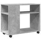 Mesa auxiliar ruedas madera ingeniería gris hormigón 70x35x60cm