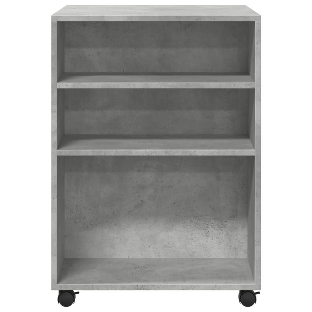 Mesa auxiliar ruedas madera ingeniería gris hormigón 55x60x78cm