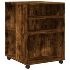 Mesa auxiliar ruedas madera ingeniería roble ahumado 55x60x78cm