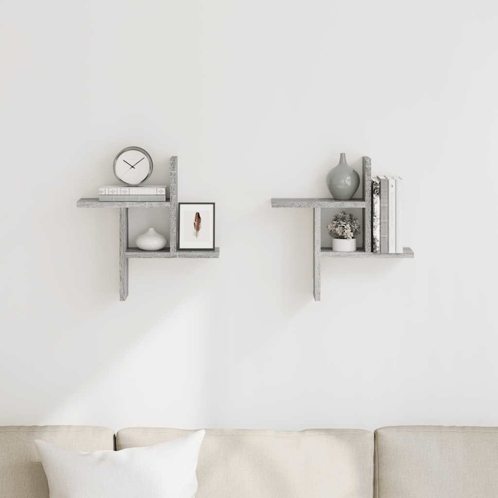 Estante de pared 2 uds madera ingeniería gris Sonoma 38x12x38cm