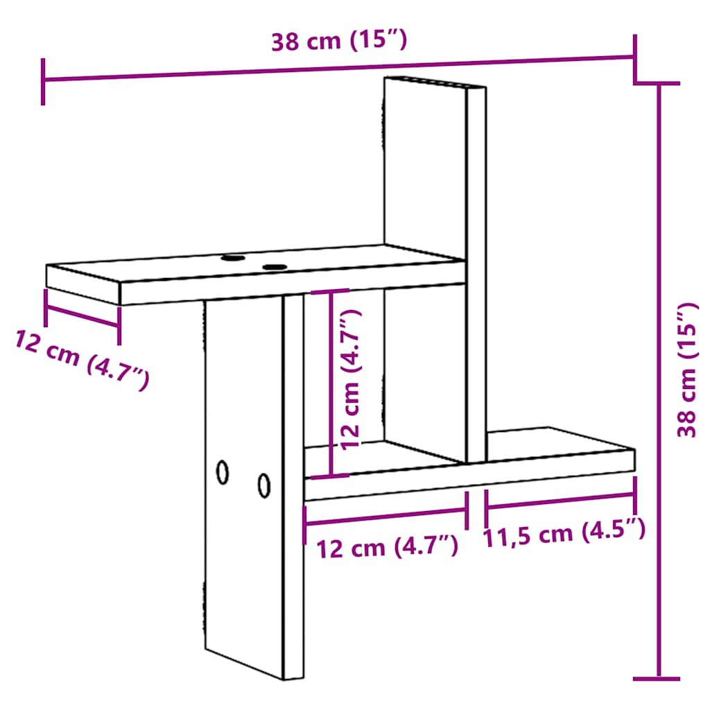 Estante de pared 2 uds madera ingeniería gris Sonoma 38x12x38cm