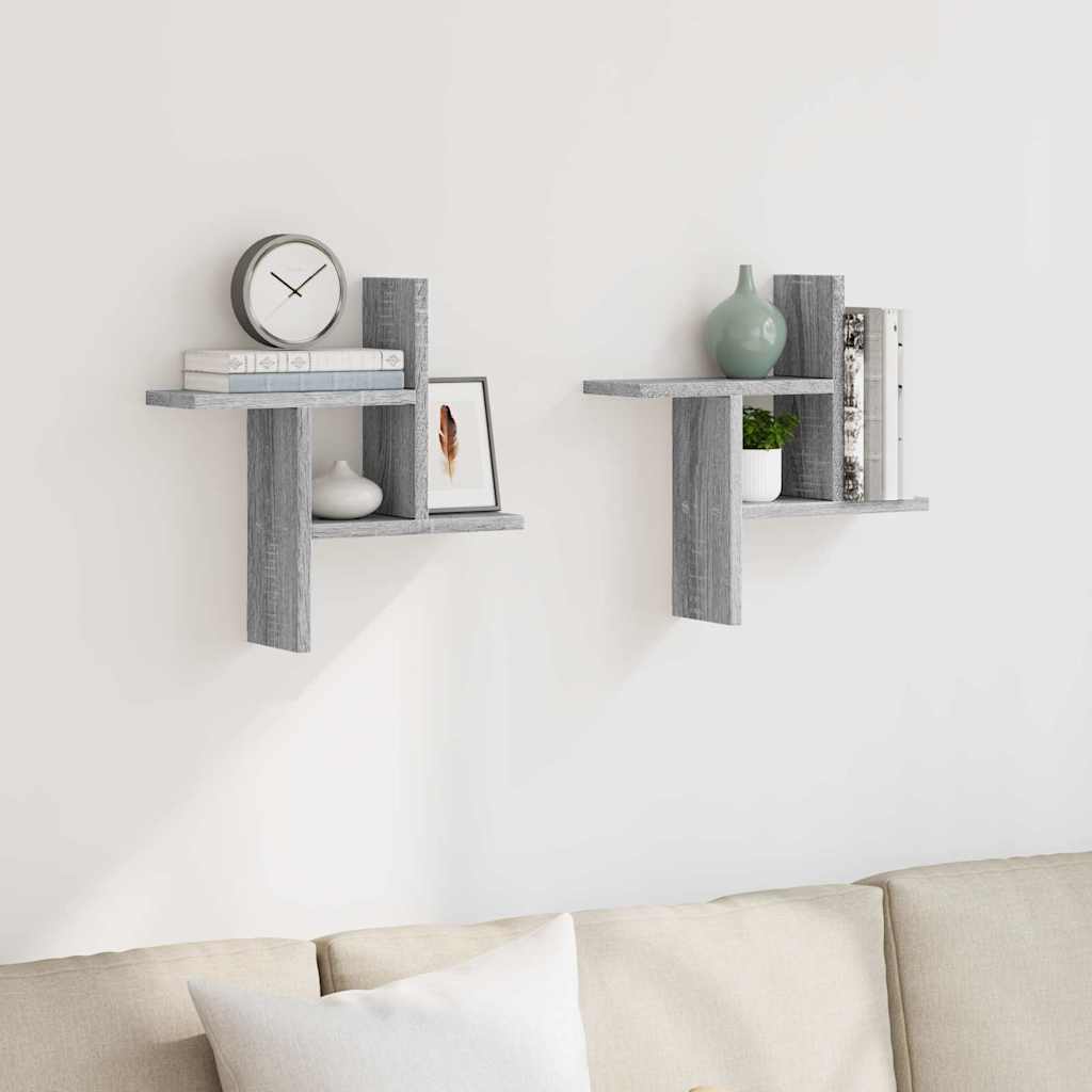 Estante de pared 2 uds madera ingeniería gris Sonoma 38x12x38cm