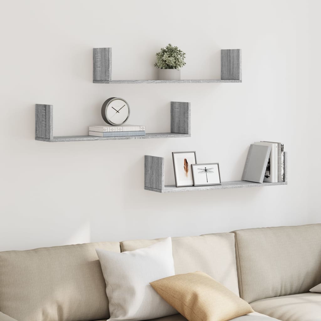 Estante de pared 2 uds madera ingeniería gris Sonoma 38x12x38cm