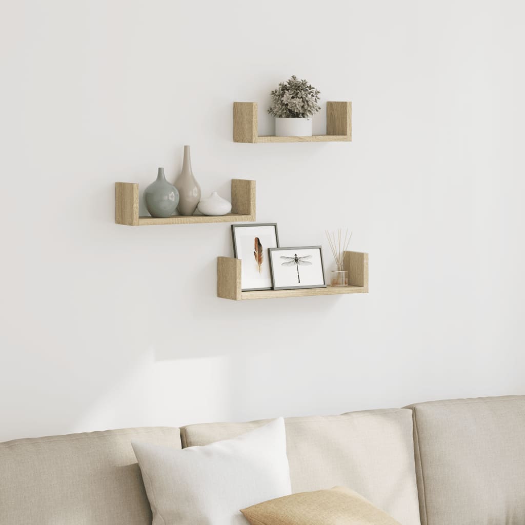 Estante de pared 2 uds madera ingeniería gris Sonoma 38x12x38cm