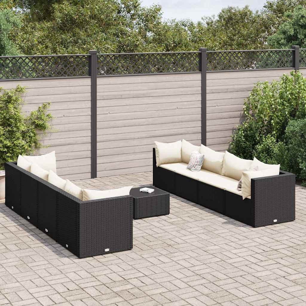 Set de muebles de jardín 9 pzas y cojines ratán sintético gris