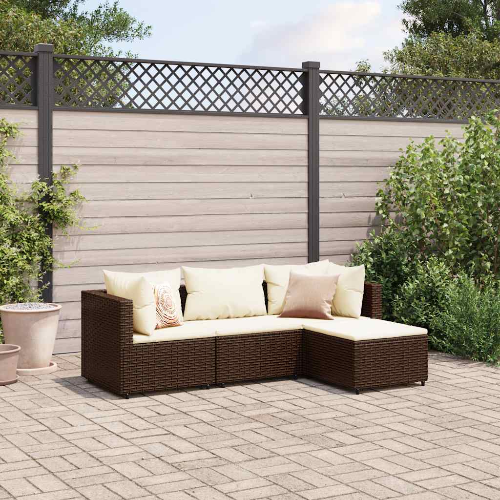 Set de sofás jardín y cojines 5 pzas ratán sintético gris claro