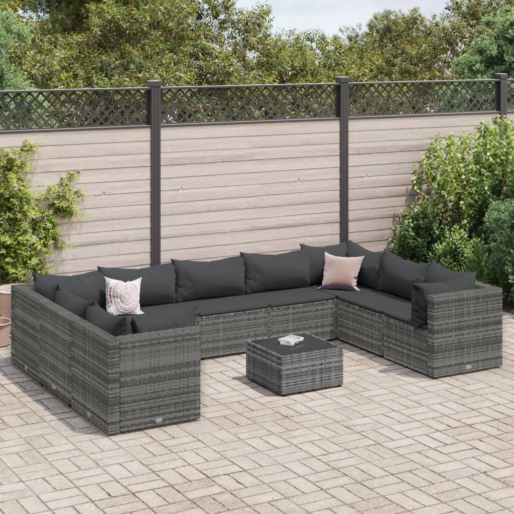 Set de comedor de jardín 7 pzas y cojines ratán sintético negro