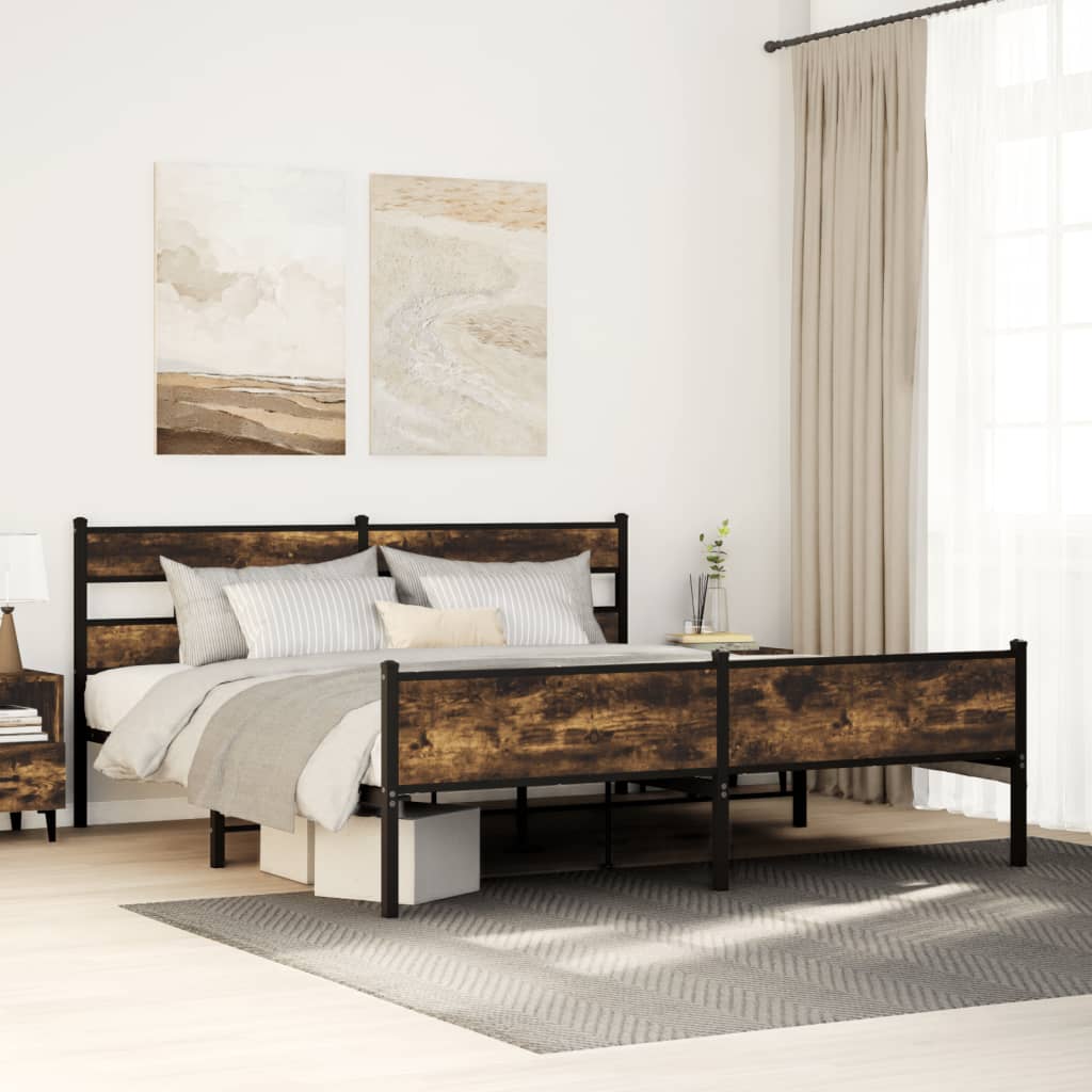 Estructura cama con cabecero sin colchón marrón roble 100x190cm