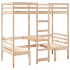 Cama alta con escritorio y asientos madera maciza 75x190 cm