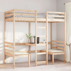 Cama alta con escritorio y asientos madera maciza 75x190 cm