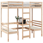 Cama alta con escritorio y asientos madera maciza 75x190 cm
