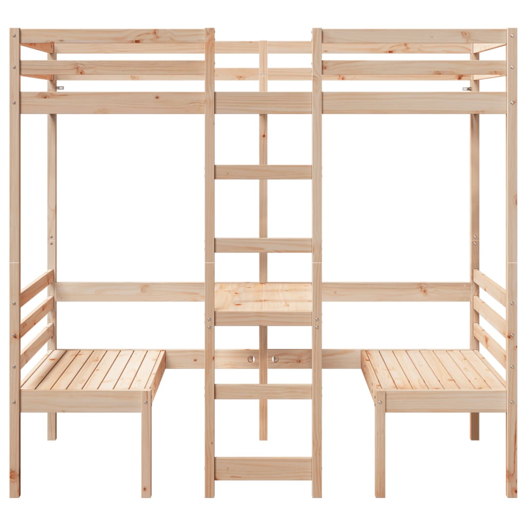 Cama alta con escritorio y asientos madera maciza 75x190 cm
