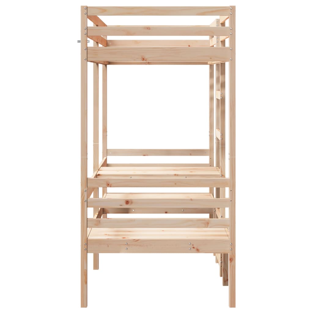 Cama alta con escritorio y asientos madera maciza 75x190 cm