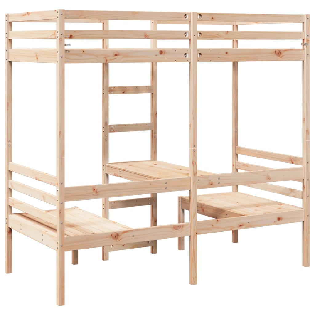 Cama alta con escritorio y asientos madera maciza 75x190 cm