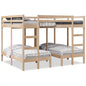 Estructura de litera triple madera de pino 140x200/70x140 cm