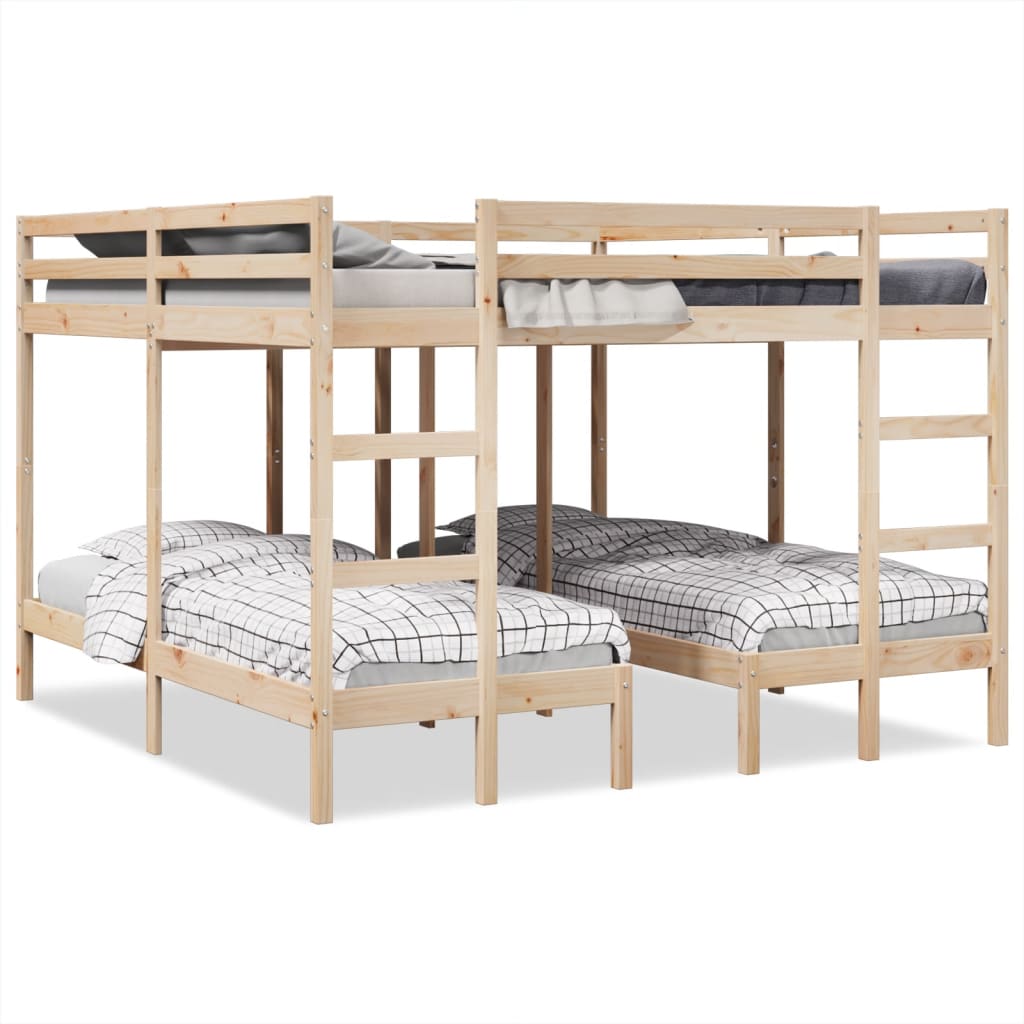 Estructura de litera triple madera de pino 140x200/70x140 cm
