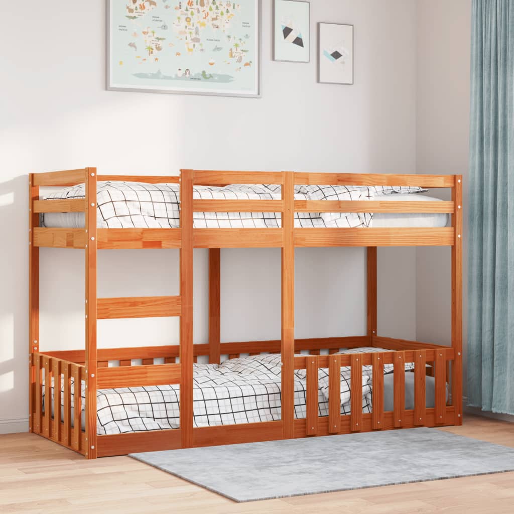 Litera de madera maciza de pino marrón cera 75x190 cm