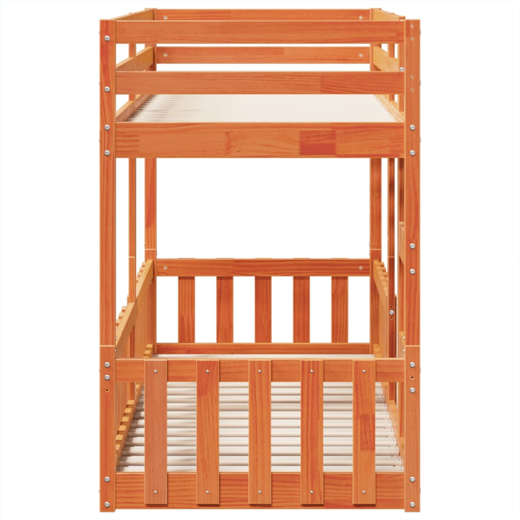 Litera de madera maciza de pino marrón cera 75x190 cm